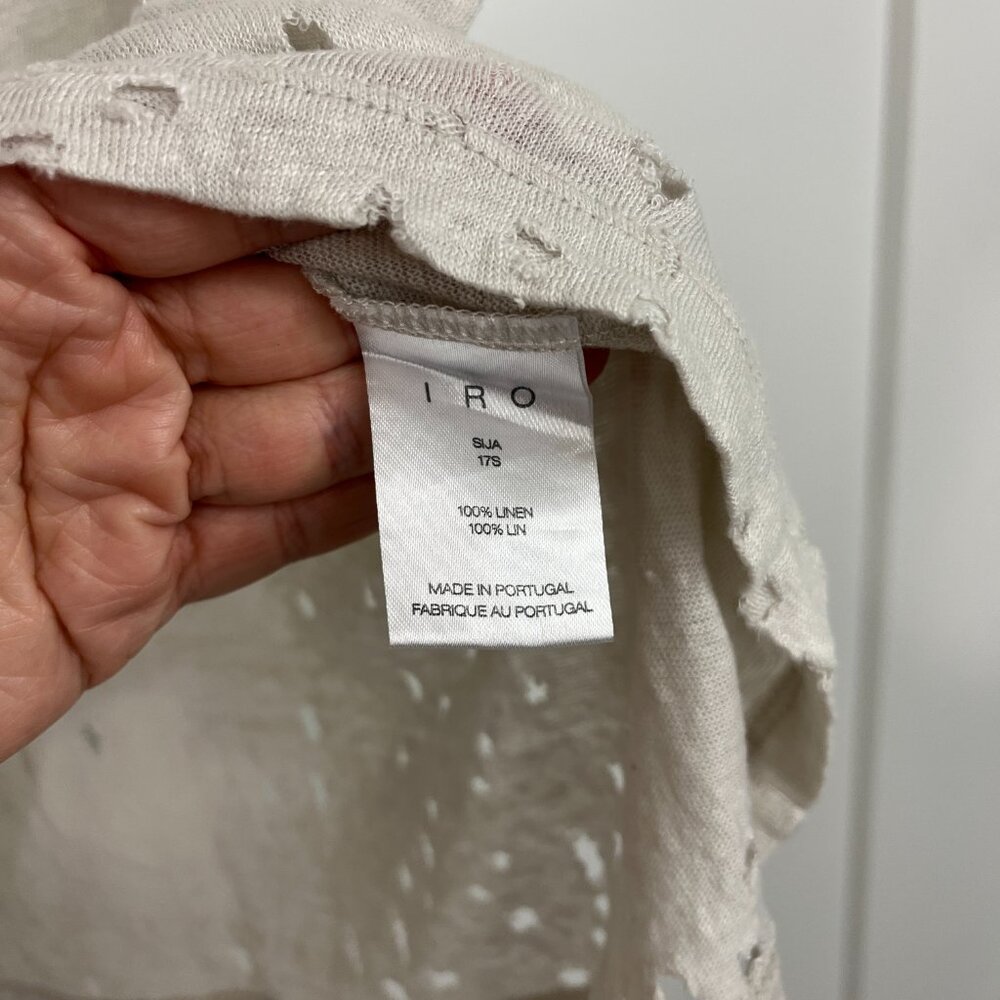 IRO XS Cream White Sija Distressed Linen Short Sleeve T-Shirt Top - Picture 10 of 13